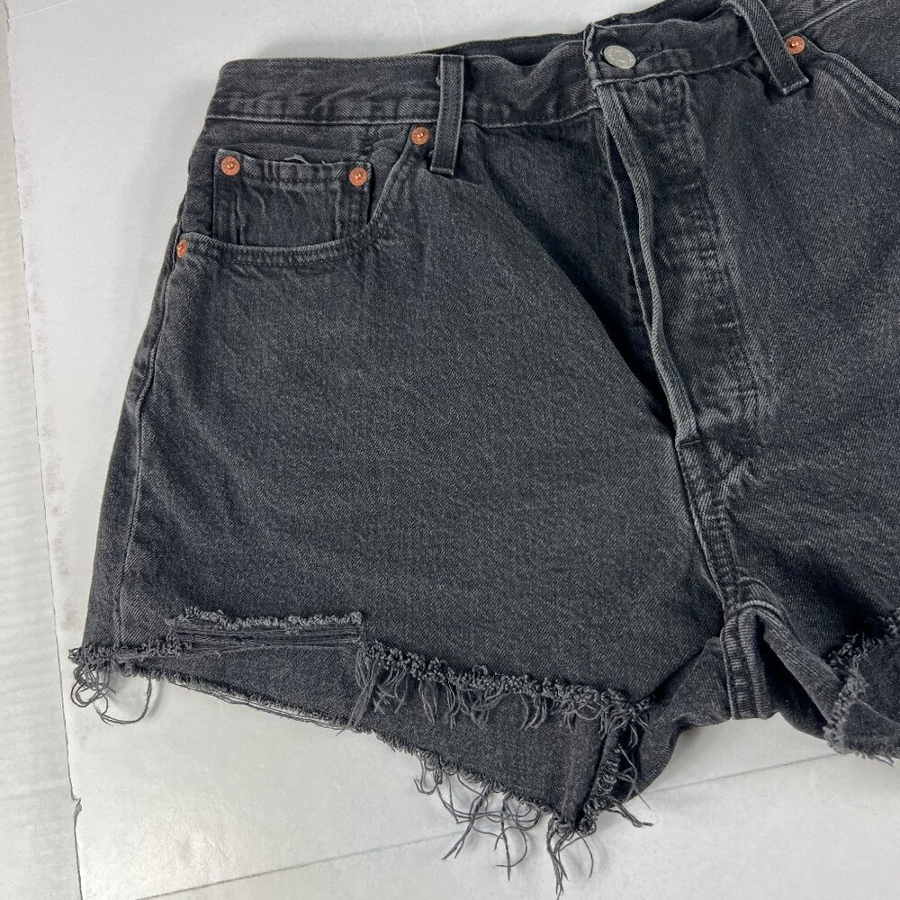 Levi's Jean Short Women 34 501 High Rise Black Cut Off Cotton Denim Jorts Tag 34 - Picture 2 of 16
